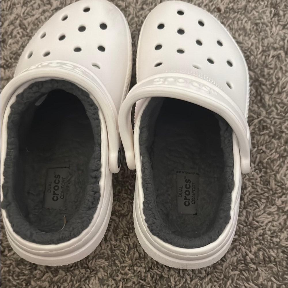 CROCS White and Gray Slippers with Perforated Design